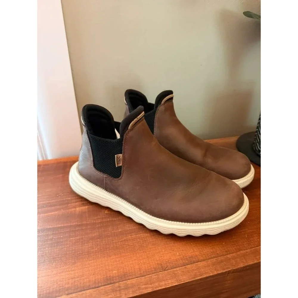 Hey Dude Branson Craft Leather Chelsea Boots Coffee W10 EU41
